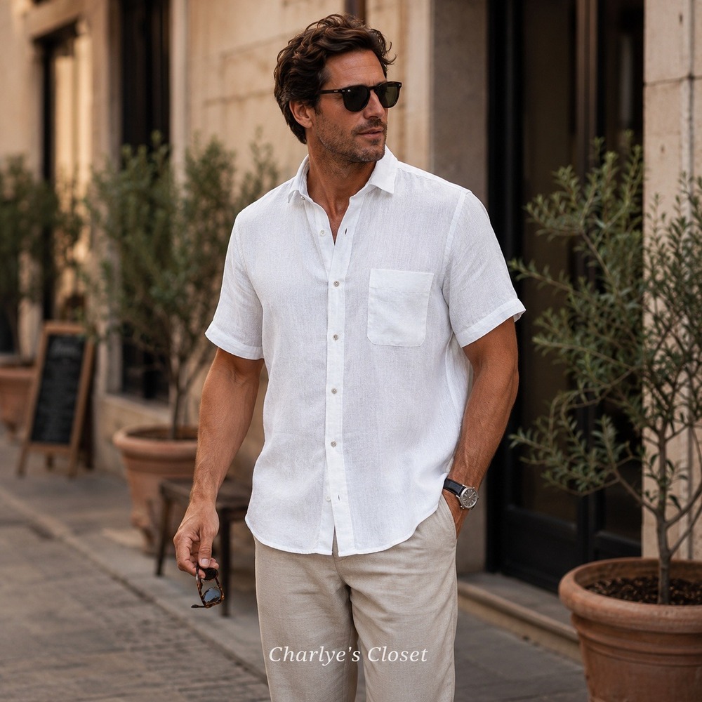 Bruno Positano Mens White Washable Italian Linen Button Up Shirt NWOT L
